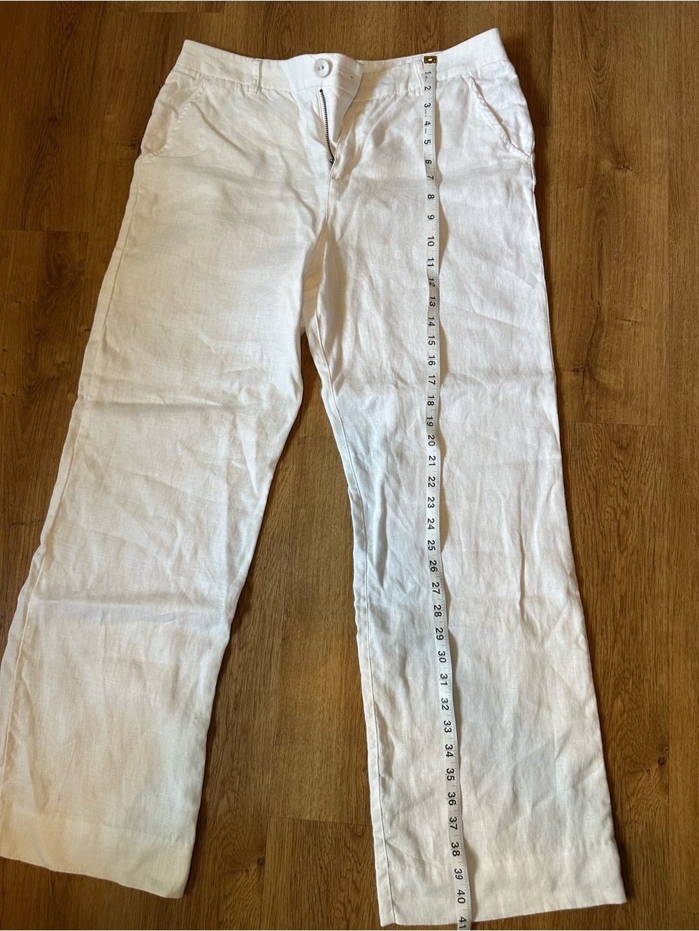 Garnet Hill White Straight-Leg Linen Pants